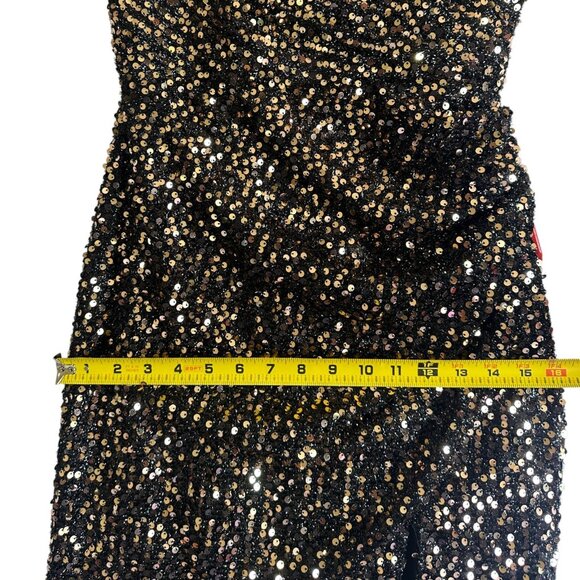Ieena for Mac Duggal Bronze Sequin Ruched High Slit Gown Size 2 NWT Style# 55700 - Picture 14 of 14